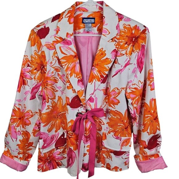 Notches Women's Blazer Pink Orange Bold Floral Ribbon Accent Size XLarge - Picture 10 of 10